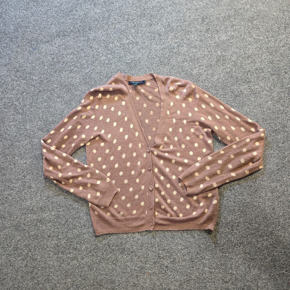 Boden Sweater Womens Size 10 Brown Polka Dot Linen Long Sleeve Cardigan Casual